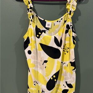 CAbi Yellow and Black Floral Print Top